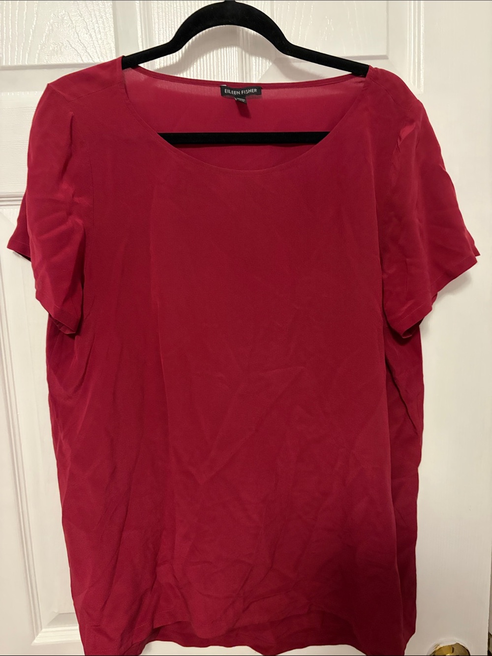 Eileen Fisher Crimson Short-Sleeve Scoop Neck Top